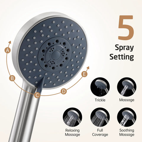 5 function handheld shower head with spray settings diagram, Adjustable Shower Head With Slide Bar And Extra Long Hose For Easy Rinsing