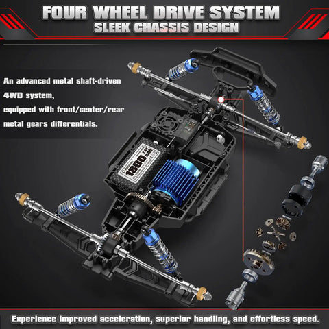 Fast Off Road RC Car 1/12 Scale 4WD Brushless Truck drivetrain and metal gears architecture