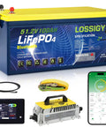 48V 100Ah LiFePO4 Golf Cart Battery Kit With 18A Smart Charger And LCD Monitor 200A BMS 10KW Output 1000A Peak IP65 Waterproof