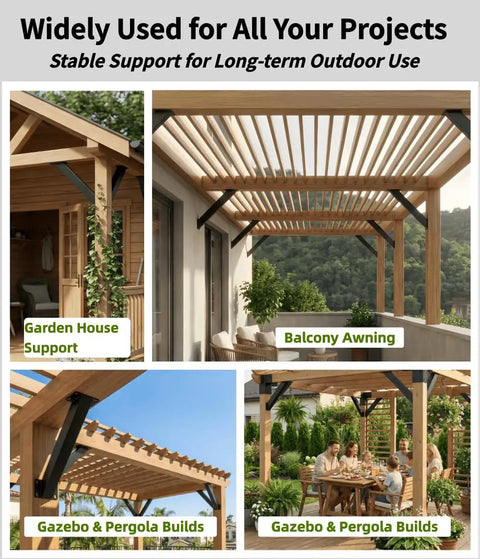 Heavy Duty Pergola Brackets Kit 8Pc Steel Corner Connectors 45 Degree Angle Supports For Wooden Structures Like Treehouses Gazebos Patios Cabins And Decks Built To Last In Any Weather Tough As Nails Rust Resistant Outdoor Build featuring installed pergola and gazebo examples