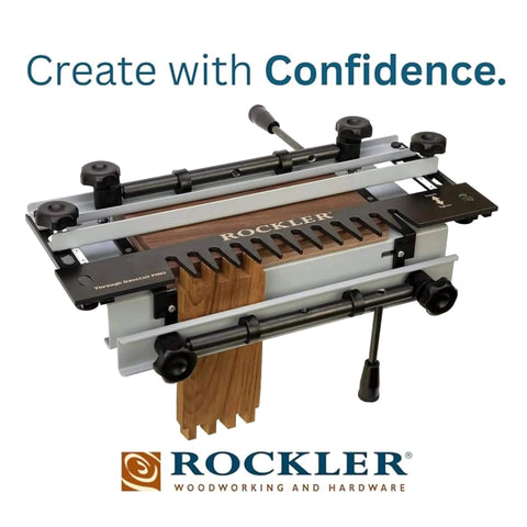Versatile Dovetail Jig Kit With Router Template Guide Bushing And More for woodworking, showing setup with wood piece in use.