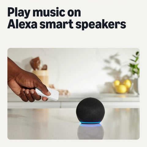 Hand holding remote near smart dimmer switch and remote for music and routines Alexa compatible works with Echo devices easy plug