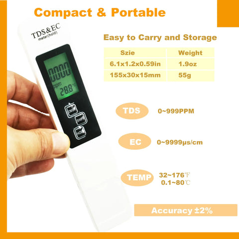3 In 1 Digital Water Quality Tester TDS EC And Temperature Meter for Drinking Water Pools and Aquariums, handheld device in use