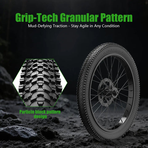 2 Pack Mountain Bike Tires 26x1.95 Folding Replacement With 2 Inner Tubes And Levers Puncture Resistant shown on rugged terrain