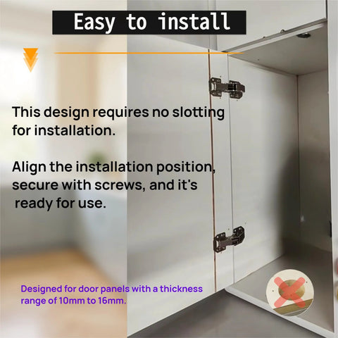 Four Inch Surface Mount Concealed Cabinet Hinges 4 Pack With Screws For Frameless Kitchen Cabinets installed on a cabinet door