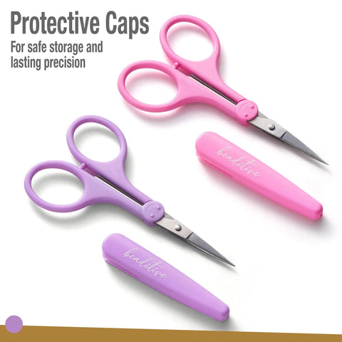Two Piece High Precision Detail Scissors Set With Sharp Fine Tips for Paper Cutting, Scrapbooking, Sewing and Crafting, pastel purple and pink