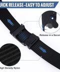 Close-up of Mens Black Ratchet Belt Nylon Tactical Belt With Automatic Slide Buckle For Everyday Casual Wear And Golf showing buckle adjustment details