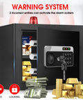 Open 1.3 Cu Ft Fireproof And Waterproof Safe Box With Digital Security And Combination Lock Alarm System Removable Shelf Anti Theft Design Ideal For Money Jewelry And Important Documents Compact Home Safe with gold bars and cash inside.