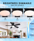 41 Inch Black Flush Mount Ceiling Fan With Lights Remote Control Dope Quiet DC Motor 6 Speed Reversible 3CCT LED Dimmable