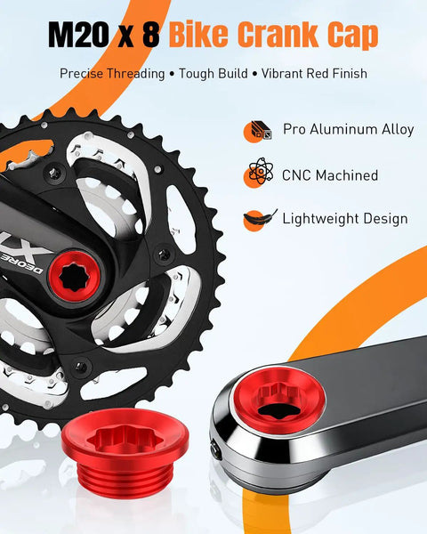 Crank tool and red M20 x 8 bike crank cap in aluminum alloy for 6 In 1 Bike Bottom Bracket Tool For 39 41 44 46 49 Mm External Cups