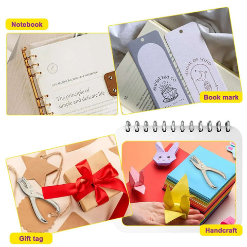 Handheld One Quarter Inch Single Hole Paper Punch With Built In Mess Free Waste Tray Eight Sheet Capacity Easy To Use For Crafts Tags And Tickets Durable Puncher for crafting and tagging.