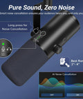 Dynamic Podcast Microphone For Studio With Cardioid XLR USB Outputs AI Noise Reduction Tap To Mute Three Point Five Millimeter Headphone Monitor Jack And Volume Control Boom Arm Included Black TD510 Air H Plus showing AI noise cancellation feature and control interface
