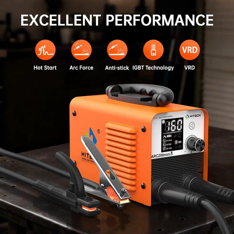 110V Digital Display Stick Welder Beefy 200A Output 60 Percent Duty Cycle Arc Lift TIG Inverter LCD Screen Portable Pro Grade MMA