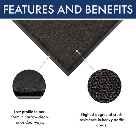 Ovation Entrance Mat 3 Foot By 10 Foot Black For Home Or Office showing low profile and crush resistance features