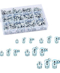 Top Tier Grease Fittings Kit With 100 Pieces Of Galvanized Steel Zerk Nipples Featuring Sae Metric Npt Styles In Straight 45 And 90 Degree Configurations Perfect For Auto Tractors Machinery Heavy Equipment And Daily Garage Jobs Under Any Conditions, 100-piece galvanized steel zerk nipples in organizer