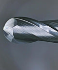 Ball nose carbide end mill, 1/8 in shank, 2-flute, silver finish, close-up view