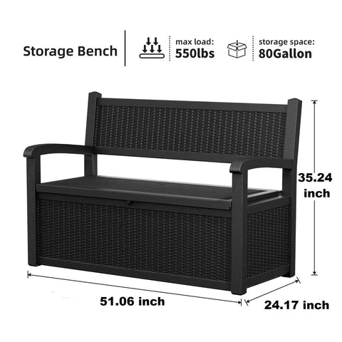 80 Gallon Outdoor Storage Bench Deck Box Waterproof Lockable For Patio Garden And Porch All Weather Storage Furniture Black