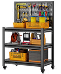 Sturdy Ultra Beefed Up Heavy Duty Workbench With Pegboard Mobile Locking Wheels And Adjustable Shelves For Garage Workshop Or Office