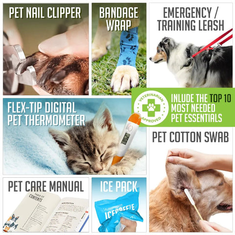 EVERLIT Pet Medic First Aid Kit, blue travel bag; 95-piece pet medical supplies including nail clipper, thermometer, bandage wrap, ice pack.