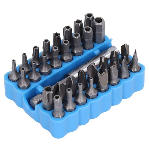 Top Pick For 33 Piece Security Screwdriver Bit Set With 1/4 Inch Hex Shank Featuring Torx Tr, Tri Wing, And Spanner Bits Made From Durable S2 Steel For All Your Gadget Repair Jobs. 33-piece S2 steel security screwdriver bit set in blue holder