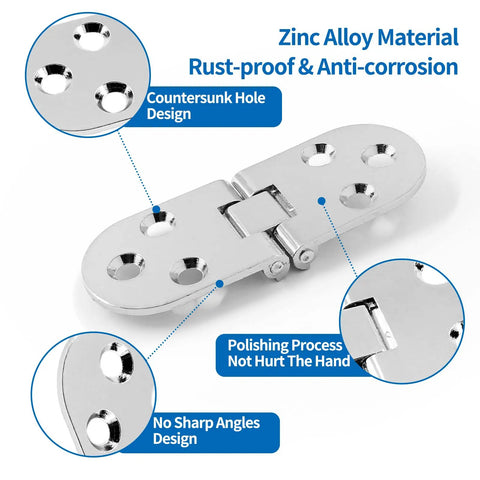 Heavy Duty Zinc Alloy Flip Top Hinges For Folding Tables showing countersunk holes and rust-proof design, 3.1 X 1.18 inch size.