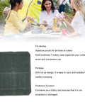 Waxed Canvas Knife Roll Bag With Seven Slots, Portable Cutlery Roll Case for camping near picnic table with people
