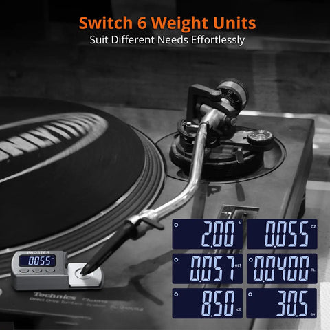 Turntable Stylus Force Scale With 0.01g Precision, Non Magnetic Gauge For Accurate Cartridge Tracking, Supports MM MC MI Cartridges And Piezo Pickup, Perfect Gear For Pros And Home Audio Setups on turntable, 6 units shown