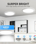 Two Pack 4700 Lumen LED Flush Mount Ceiling Light Ultra Slim 16 Inch 5000K Daylight showing bright illumination in living room