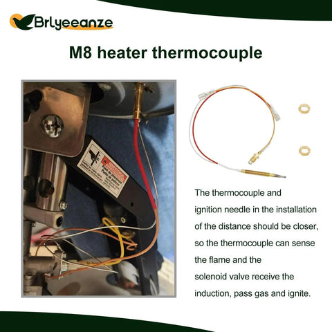 Outdoor Patio Heater Thermocouple Replacement Universal Fit With M8 X 1 Connection Nuts, M6 X 0.75 Threaded Head, 16.2 Inch Long