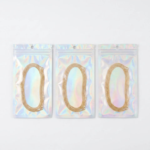 100 Pack Holographic Jewelry Bags With Clear Window Resealable Self Sealing Packaging For Jewelry Candy Snacks And Small Biz Gifts
