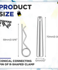 Conical connecting pin of R-shaped clamp with dimensions for 30 Piece Cotter Pins And R Clip Assortment Kit With Heavy Duty Hitch Pins For Trailers And Trucks Truss Accessories For Hitch Lock Systems Galvanized Steel Rustproof And Durable Hardware