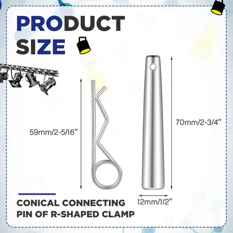 Conical connecting pin of R-shaped clamp with dimensions for 30 Piece Cotter Pins And R Clip Assortment Kit With Heavy Duty Hitch Pins For Trailers And Trucks Truss Accessories For Hitch Lock Systems Galvanized Steel Rustproof And Durable Hardware