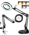 10X Magnifying Glass With Light And Stand, dual-lens desk lamp with adjustable arm, 10X and 15X lenses, five color modes, dimmable