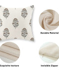 Gray Brown Linen Pillow Cover Set 18x18, 2 Pack Floral Block Print, Modern Vintage Boho Decor For Couch And Outdoor, Fade Resistant Cushion Covers, Neutral Farmhouse Throw Pillows, shown front and texture