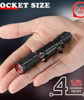 Rechargeable Pen Light 300 Lumen High Mode and 40 Lumen Low Mode EDC Pocket Flashlight shown in hand for scale