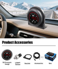 digital oil pressure gauge kit with 1/8 NPT sensor, bracket, and accessories