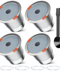 Reusable Stainless Steel K Cups For Keurig 1.0 And 2.0 Universal Refillable Coffee Filter Pods For Most Keurig Brewers BPA Free Dishwasher Safe Durable 4 Pack with accessories.