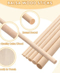 Top Shelf Essentials For 215 Assorted Balsa Wood Sticks And Wooden Dowel Rods One Eighth To Half Inch Round Unfinished Craft Strips.
