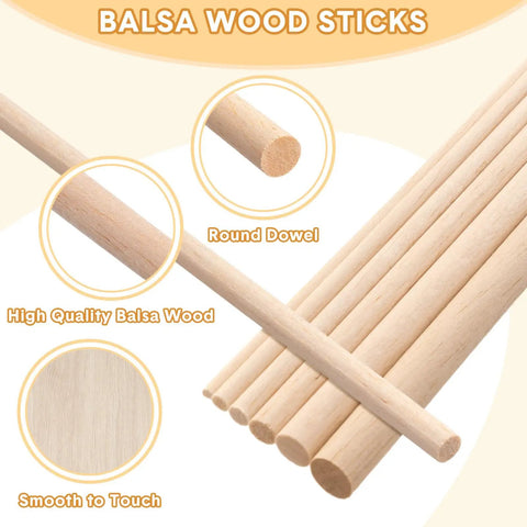 Top Shelf Essentials For 215 Assorted Balsa Wood Sticks And Wooden Dowel Rods One Eighth To Half Inch Round Unfinished Craft Strips.