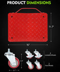 Heavy Duty Carbon Steel Tire Wheel Dollies Set Of 4 Car Movers With Anti Skid Plate And 360 Degree Rotating Wheels 16 By 13 Inches Red Each Supports Up To 1500 Lbs showing dimensions and wheel types