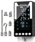 Six Way Testing Kit Digital 1000N Force Gauge With USB C Data Output N Kg Lb Units Push Pull Gauge For Tension And Compression Testing Battery Powered Includes Four Compression Platters Tension Hook And Extension Shaft, front view
