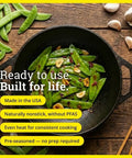 Mini Cast Iron Wok For Stir Fry Lovers With Naturally Seasoned Finish And Dual Loop Handles Compact Yet Durable Cookware For Searing Serving And Everyday Cooking 9 Inch with snow peas