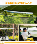 Universal Heavy Duty Golf Cart Rear View Mirror showing panoramic view of golf course, designed for optimal safety and clarity.