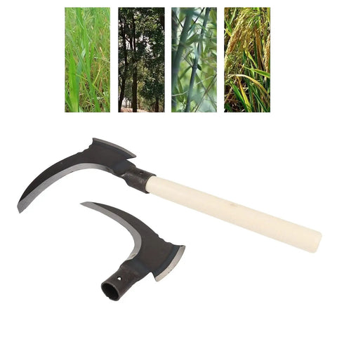 High Manganese Steel Double Scythe Handheld Garden Tool with wooden handle and blade options