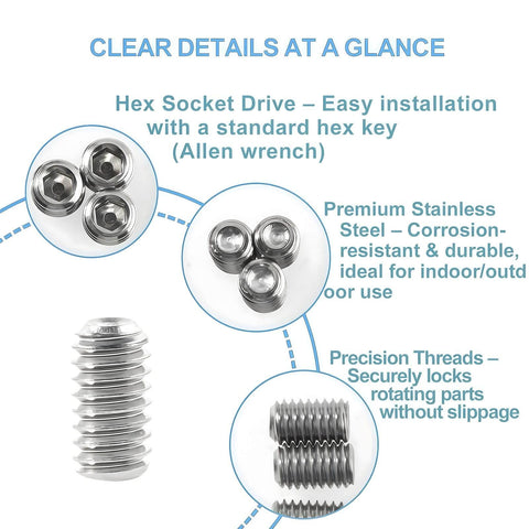 Industrial Grade M5 Hex Set Screws In 304 Stainless Steel With Internal Hex Drive Headless Cup Point 210-Piece Assortment