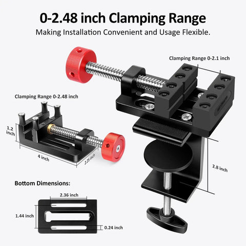 Diagram showing Tiny But Mighty Mini Drill Press Vise With Rubber Soft Jaws Aluminum Precision Clamp 0 To 2.48 Inch Range