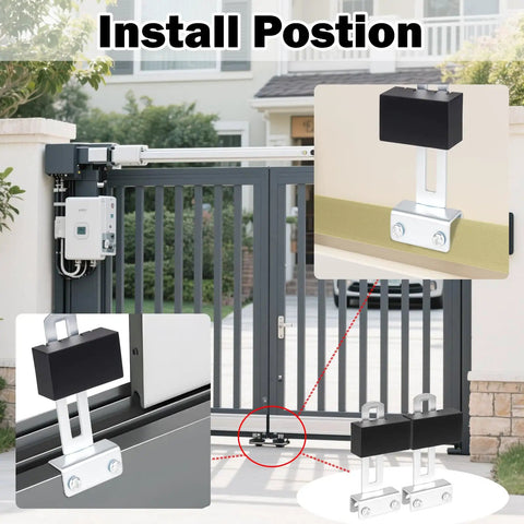 Premium 2 Piece Square Gate Magnet Set With Mounting Bracket And Wrench For Automatic Sliding Gate Openers installed on gate