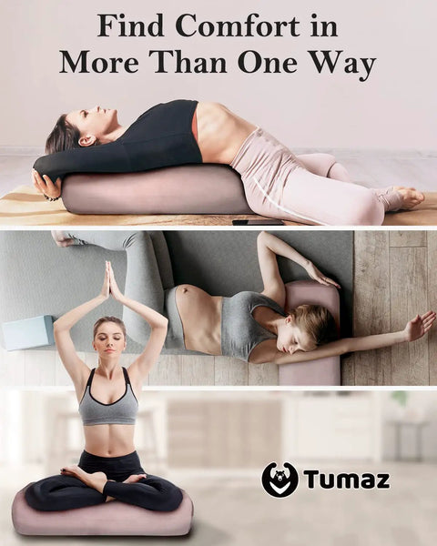 Rectangular Yoga Bolster Set With Carry Handle And 8 Foot Strap Restorative Soft Meditation Pillow Durable 38D Foam Filling Machine Washable Cover used for yoga support