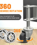 Heavy Duty Two Inch Gate Wheels For Wooden Gates Rock Solid Rubber Casters showing 360 degree swivel design and ball bearings.