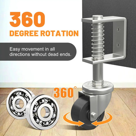 Heavy Duty Two Inch Gate Wheels For Wooden Gates Rock Solid Rubber Casters showing 360 degree swivel design and ball bearings.
